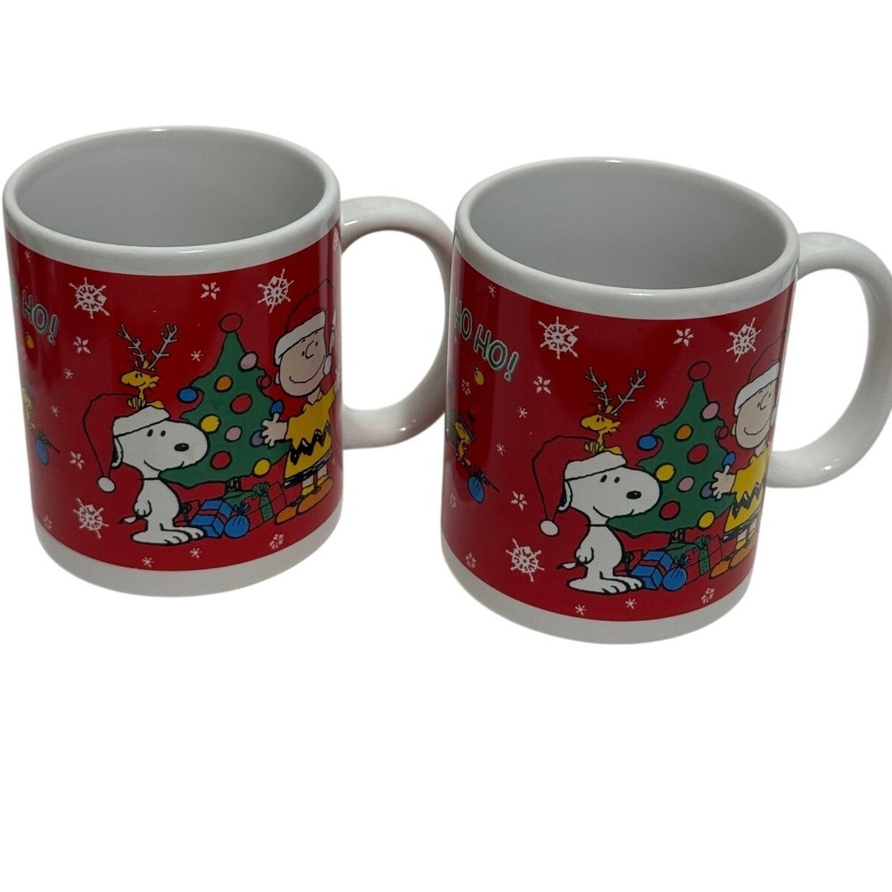 Galerie Peanuts Christmas Mug Set Snoopy Charlie Brown Red Ceramic 2pc